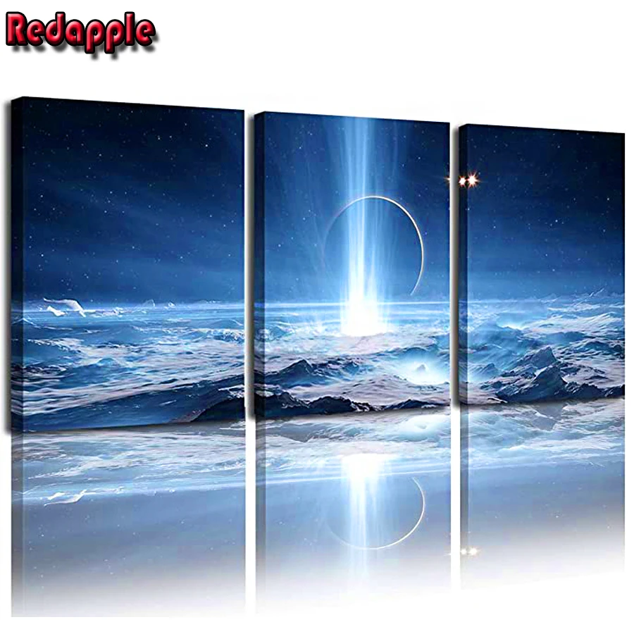 5D DIY Diamond Painting, Starry Sky, Universe, Sky, Decoration, Mural, Cross Stitch, Embroidery, 3 Panels, Picture of Rhinestone