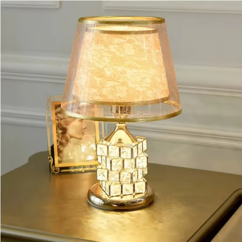 

Luxury unique gold led crystal glass, cube table lamp for bedroom, living room decoration
