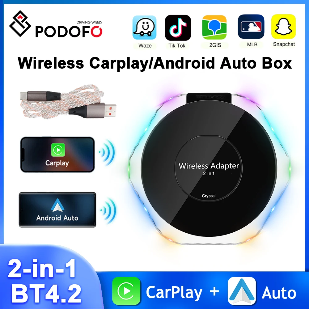 

Автомобильная приставка Podofo 2 в 1, беспроводной адаптер с поддержкой Wi-Fi и Bluetooth, с портом Type-C