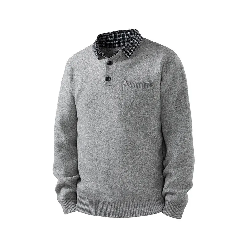 

Новый мужской вязаный свитер 2025 года с воротником-стойкой, имитация двухслойности, универсальный, высококачественный, зимний, модный, теплый, с длинными рукавами