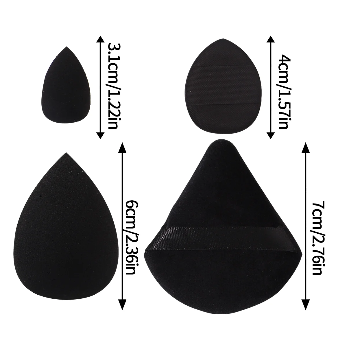 12 peças de sopro de pó em vários formatos/conjunto de ovos de beleza de esponja: tamanho de ovo de esponja, sopro de pó triangular, sopro de pó de polegar