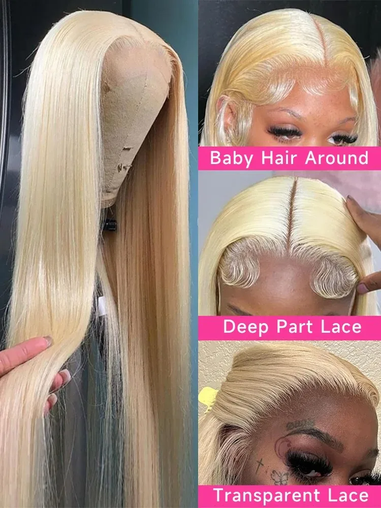 30 36 Inch 13x6 HD Transparent 613 Blonde Lace Frontal Wigs 13x4 Lace Front Human Hair Wigs Brazilian Straight 360 HD Lace Wig