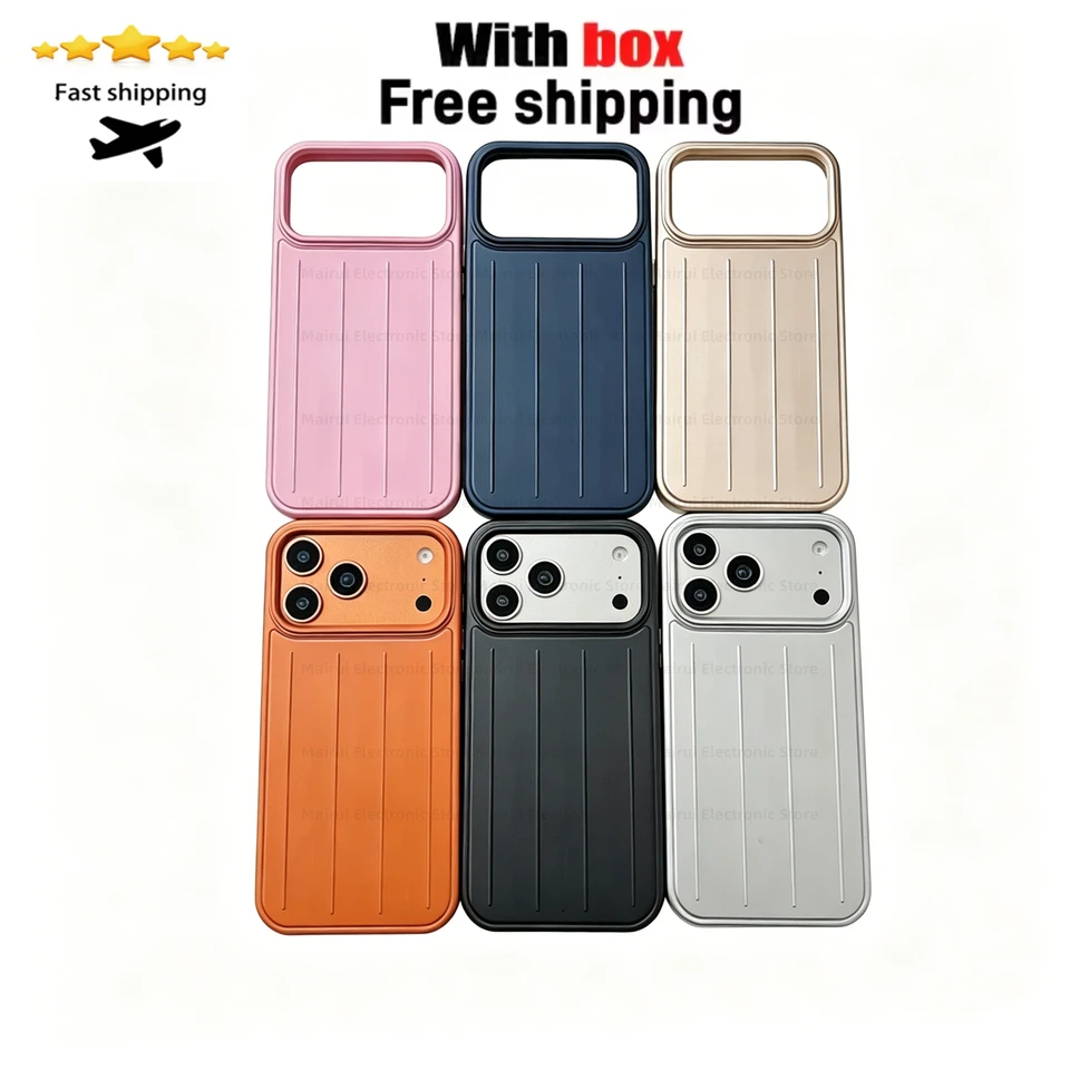 Funda para iPhone 17 Pro Max con patrón de rayas 3D electroplateado, aleación de aluminio a prueba de golpes con caja y logo