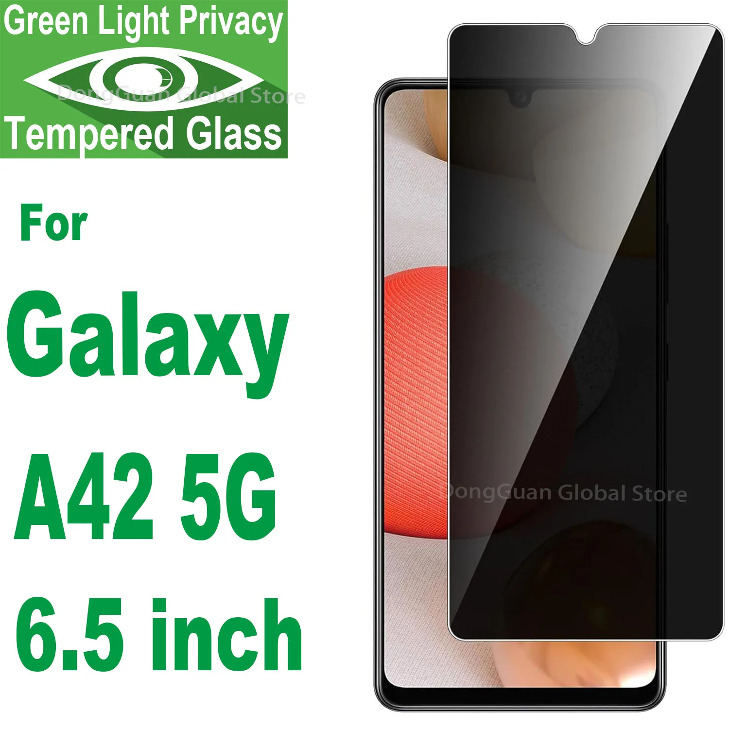

For Samsung Galaxy A42 5G Green Light Privacy Tempered Glass Anti Spy Eye Protective Screen Protector Glass