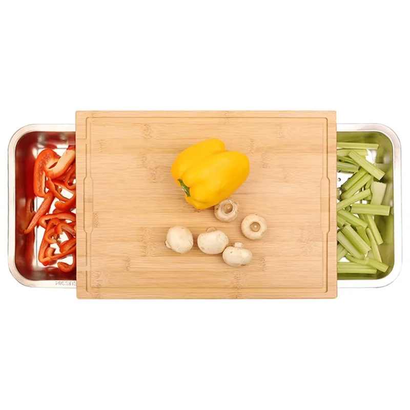 

Wooden cutting board with drawers Kitchen sorting chopping Fruit bread cutting Thickened bamboo cutting board