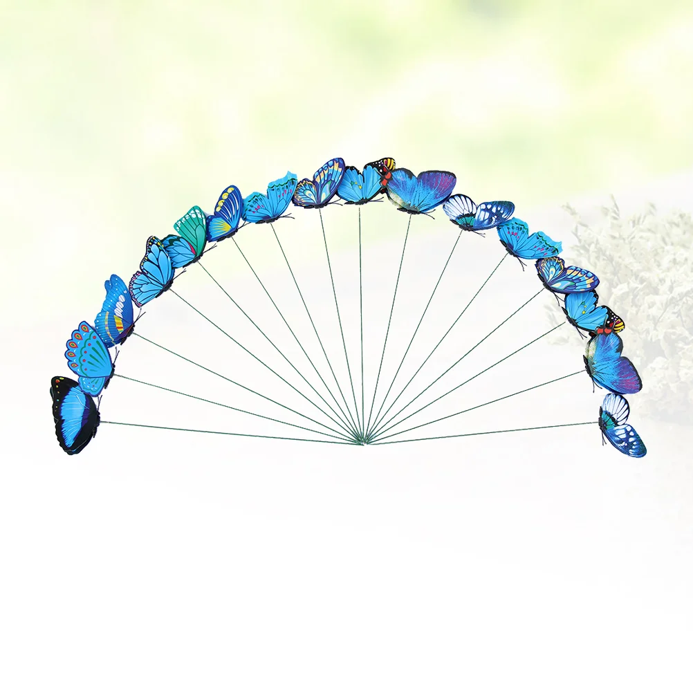 

24 Pcs Blue Butterflies Sticks for Outdoor Decors Bonsai Lawn Decoration Ornament Simulation Butterfly Flowerpot