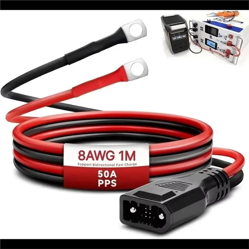 DTB7 8AWG Battery Extension Cable 1m with XT150 Connector & M8 O-Ring Terminal for EcoFlow Power Station, High-Current DC Power