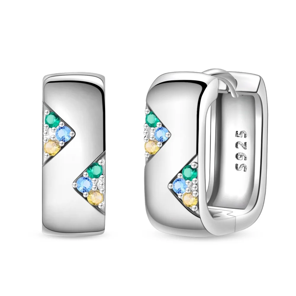 Brilliant 925 Sterling Silver Simple And Colorful Geometric Square Earrings For Women's Daily Classic Jewelry Accessories