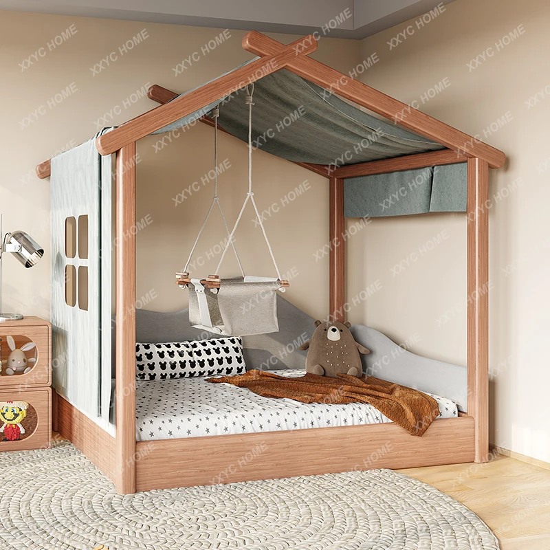 Lit rétractable tout en bois massif pour enfants, maison pour garçons et filles, petit appartement, épissage avec garde-corps, lit coulissant de 1.5m