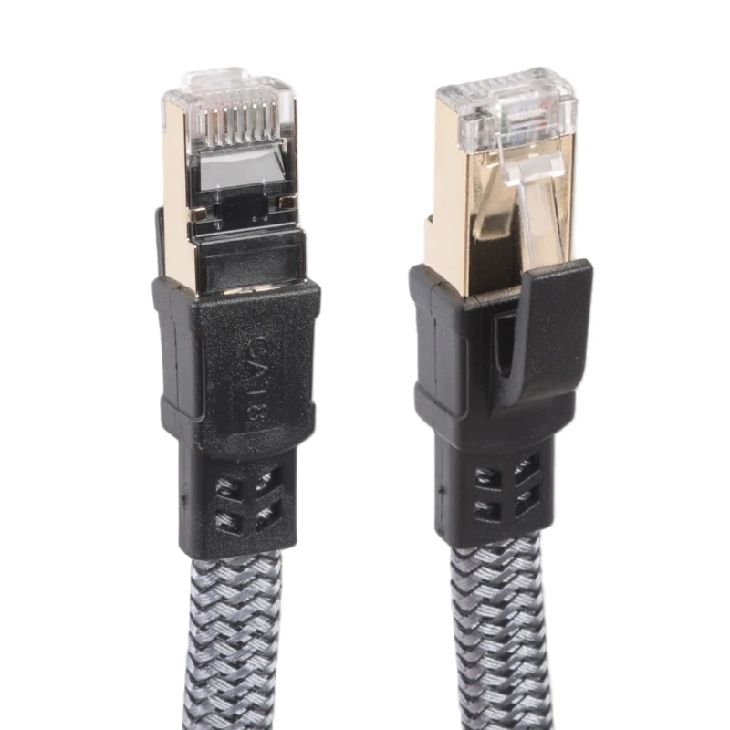 Fast Speed CAT8 Ethernet Cable 40Gbps 2000MHz Flat Design with Silver Braided for Stable Gaming and Streaming