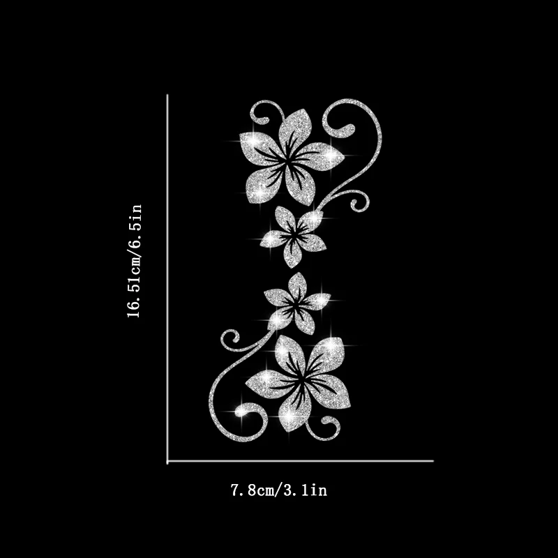 2pcs Sparkling Four Vine Flowers Car Stickers, Sparkling Plant Flower Patterns Stickers, Wall Sticker, Doors Sticker