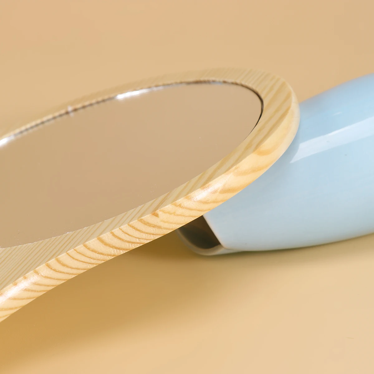 Espejo de maquillaje portátil con marco de madera, espejo compacto de mano para mujeres y niñas, vidrio transparente grande para el cuidado diario y 1 Uds.