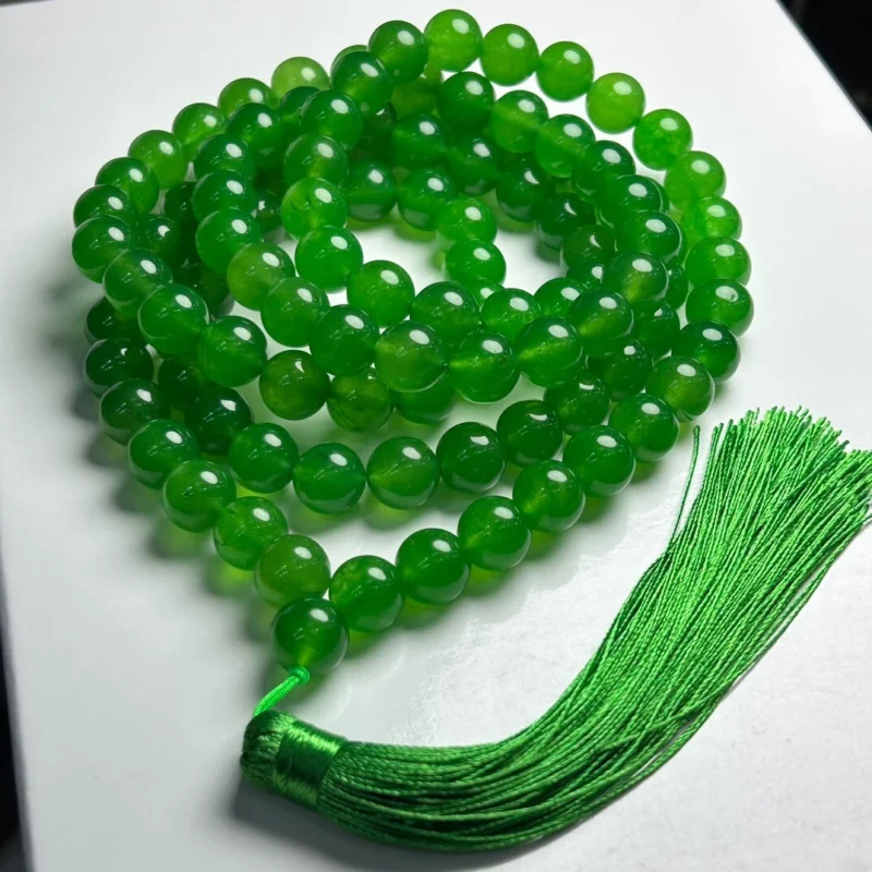 

12mm Certified Natural Ice Green Myanmar Jade jadeite 108 Round Beads Necklaces