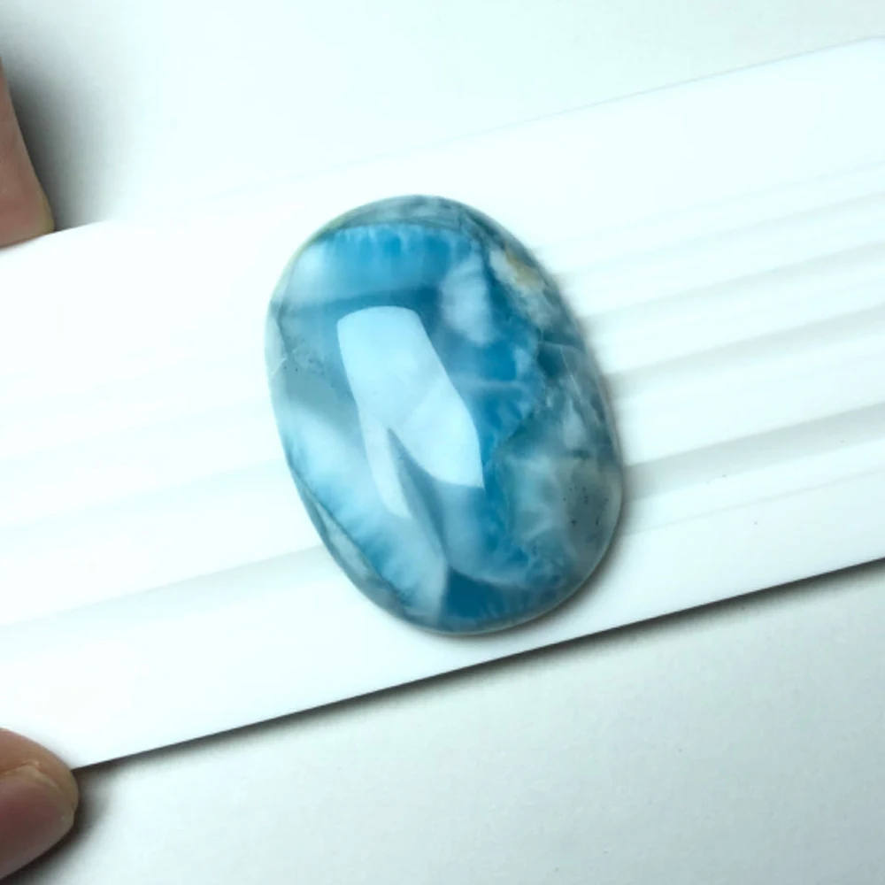 Natural larimar stone pendant, 24.44 gram, big oval 30mm*42mm, deep blue color, rare stone pendant