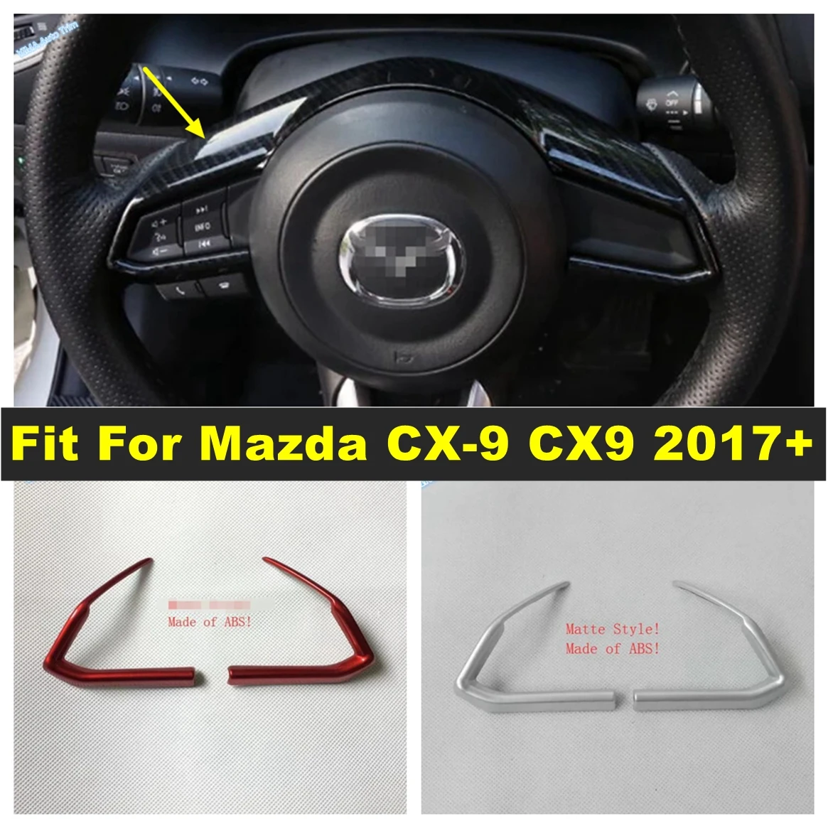 

Car Steering Wheel Buttons Frame Cover Trim Fit For Mazda CX-9 CX9 2017 - 2020 Matte / Red / Carbon Fiber Interior Accessories