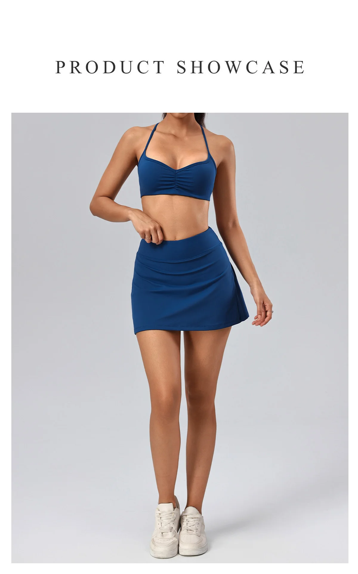 Damen 2-teiliges Tennis-Set Y-Back Sport-BH Plissierter Rock Hochtaillierter Golf-Skort Yoga Fitness Workout Gym Activewear Anzug – Detail 2