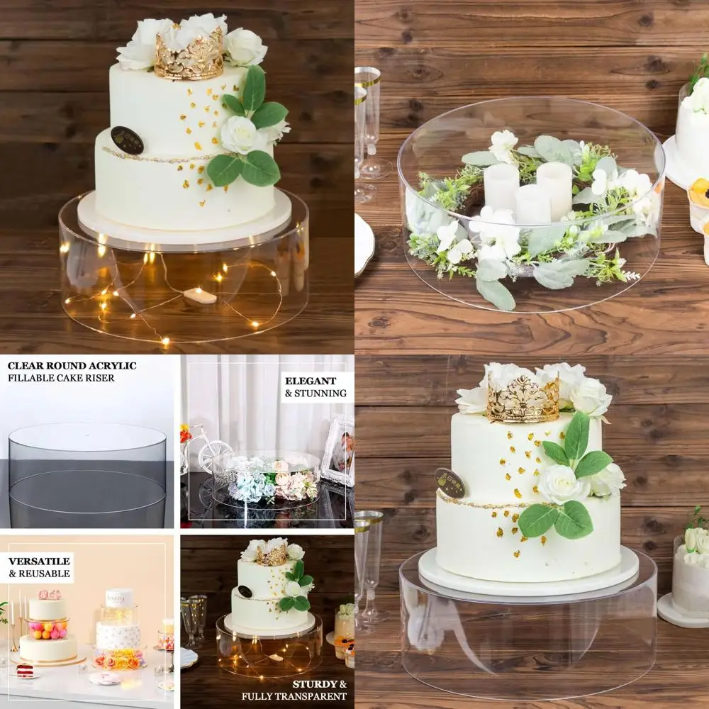 

Round Clear Acrylic Cake Stand, Transparent Display Box with Pedestal and Hollow Bottom