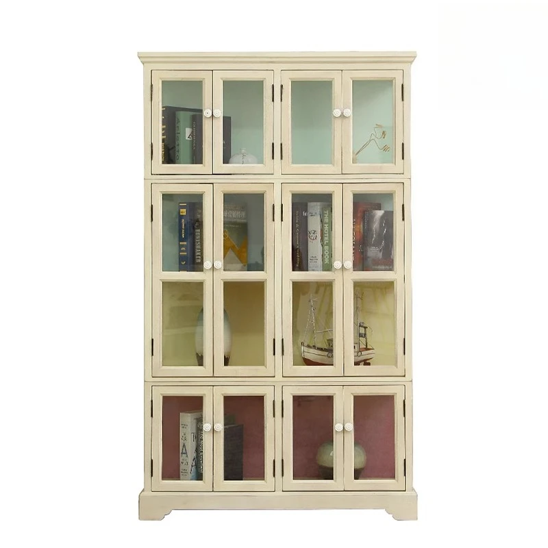 

Solid wood retro glass bookcase with door bookcase wine cabinet file cabinet bookshelf