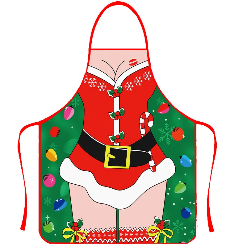 Christmas Xmas Apron Kitchen Funny Print Aprons Dinner Party Cooking Waist Aprons Waterproof Clean Chef Apron For Gifts