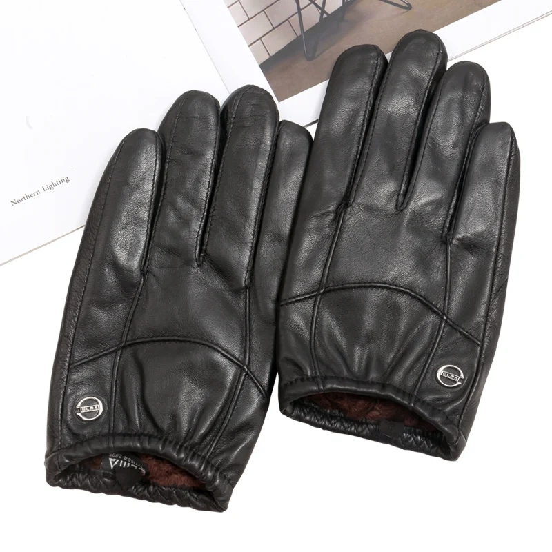 Leather Gloves Men 2024 Fall Male Driving Sports Riding Thin Short Mittens Winter Goatskin Black Coffee Business Guantes Hombre