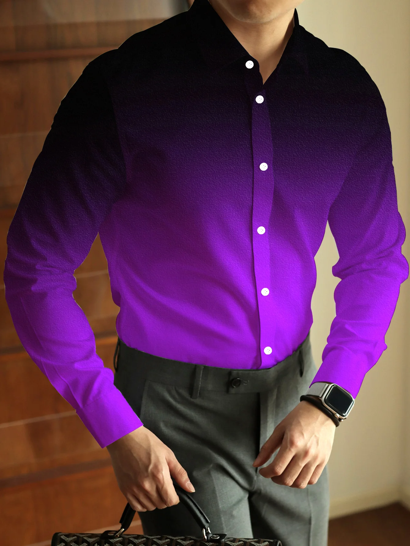 Men's Gradient Print Casual Long Sleeve Shirt