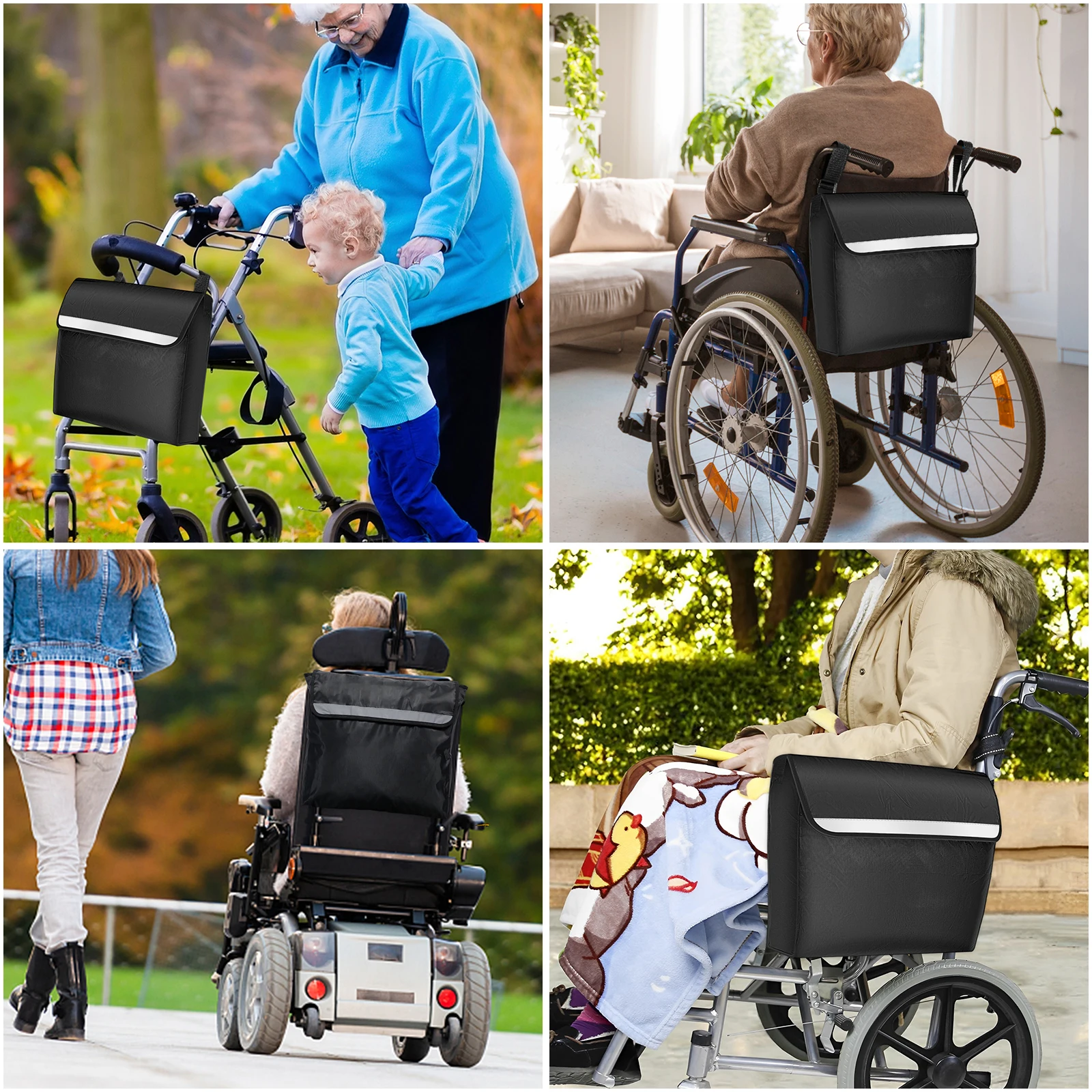 Wheelchair Bag Waterproof Wheelchair Pouch with Secure Reflective Strip Large Capacity Portable Electric Wheelchair Backpack Bag