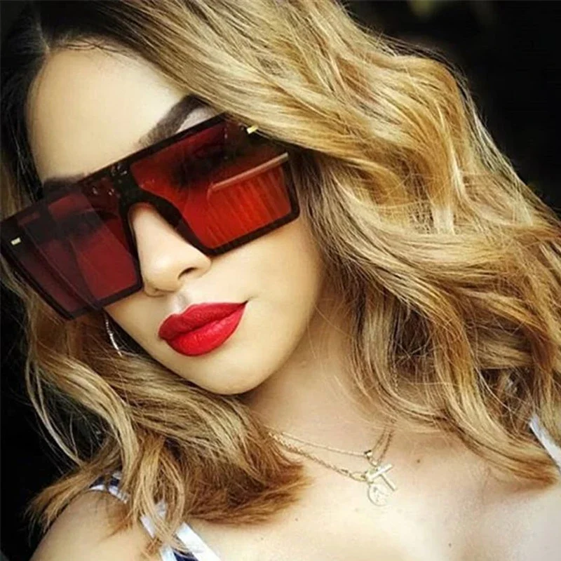 Oversized Square Sunglasses Women 2024 Luxury Brand Fashion Flat Top Red Black Clear Lens One Piece Men Gafas Shade Mirror UV400