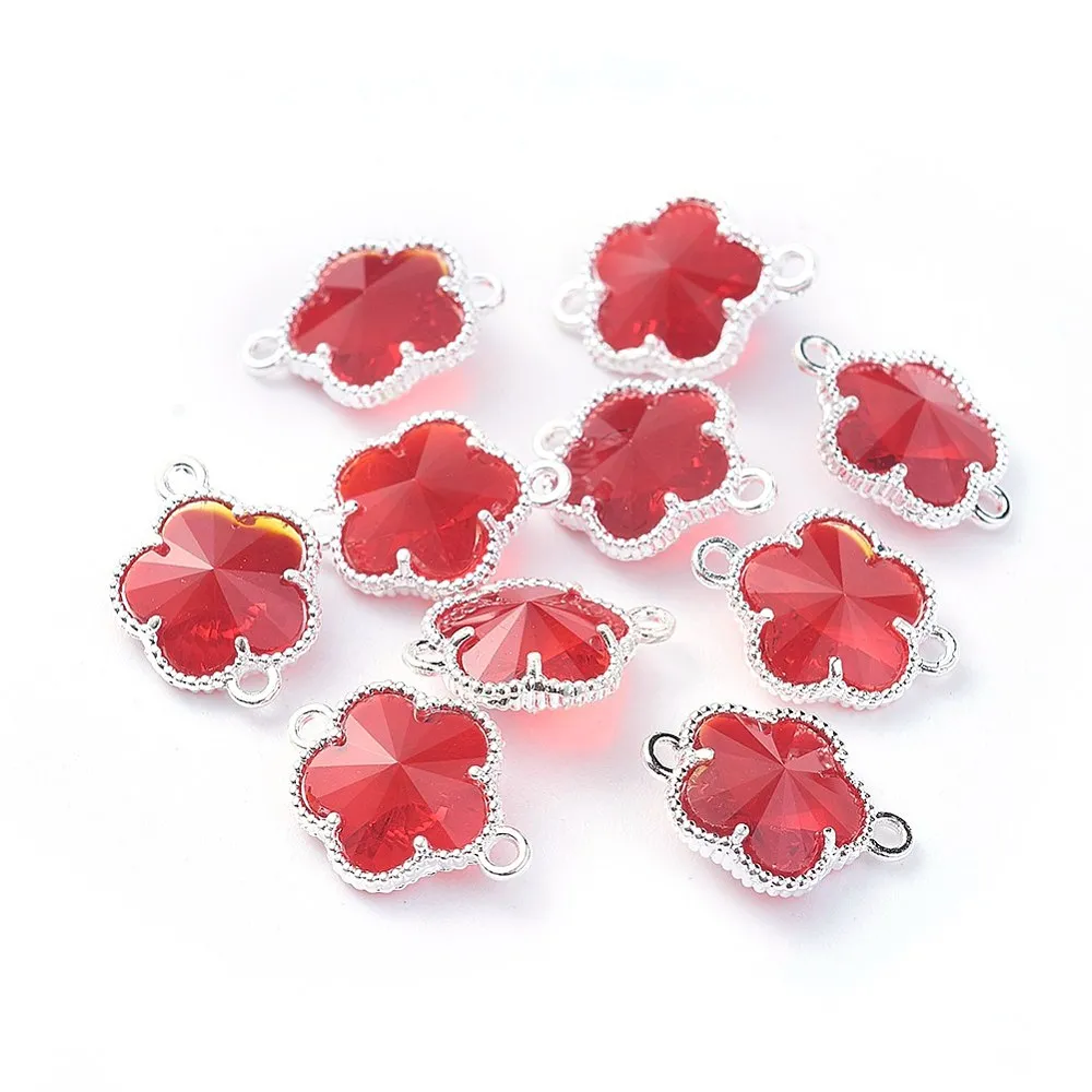 50 قطعة من موصلات الزهور الزجاجية من PandaHall، حواف خلفية مفتوحة بحافة فضية، قلادات من سبائك صديقة للبيئة لصنع المجوهرات بنفسك #4