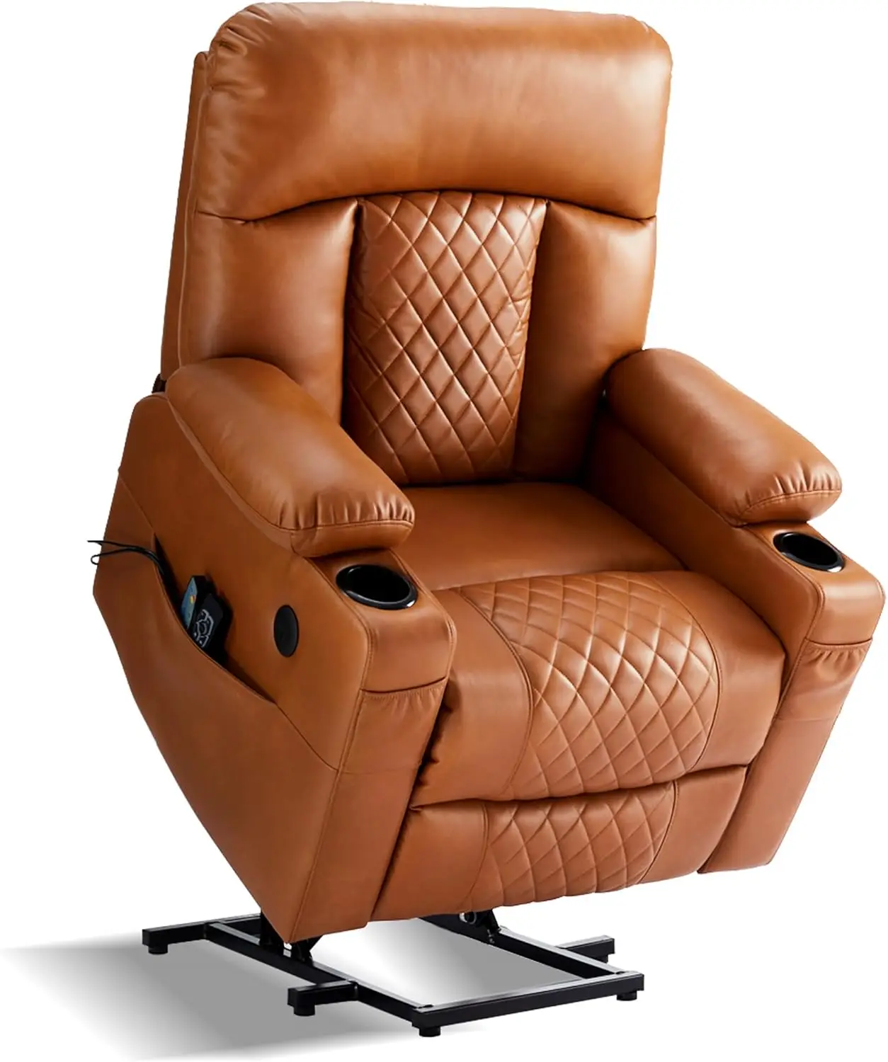 Power Electric Lift Recliner Chair for Elderly,Dual Motor Lay Flat Leather Recliners with Heat and Massage,One Touch Reset