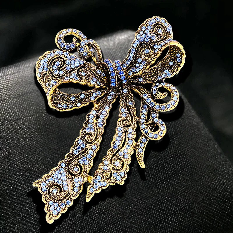 1 Pc Women\'s Rhinestone Bowknot Brooch Alloy Retro Bow Corsage Pin Accessories