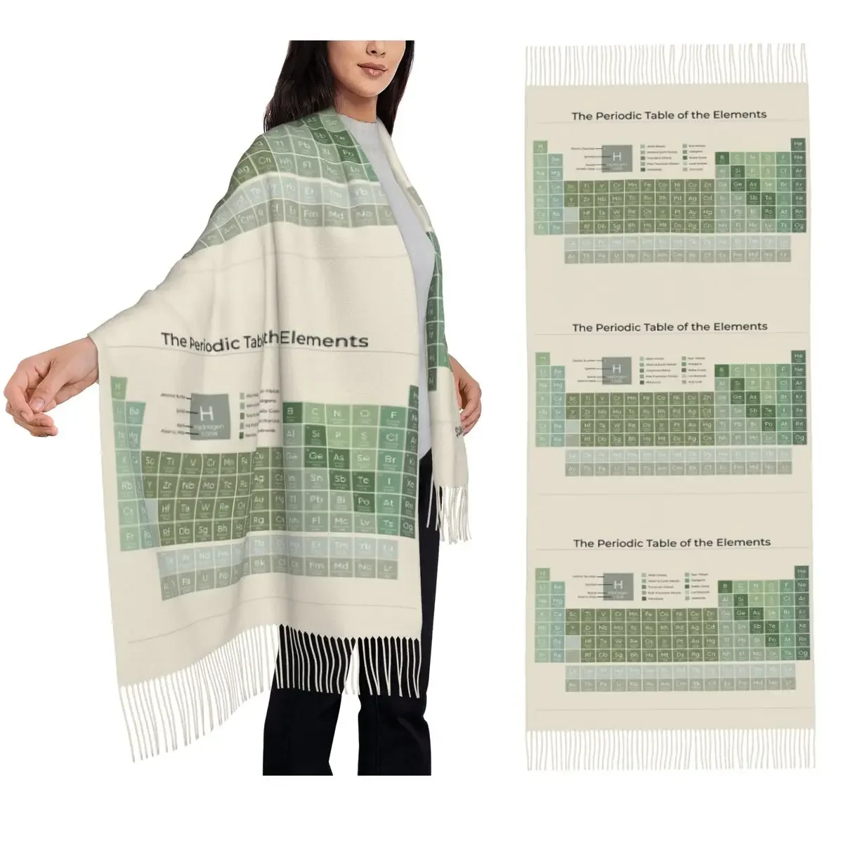 

The Periodic Table Of The Elements Evergreen On Sand Scarf Tassel Scarves for Women Shawls and Wraps Long Fall Winter Shawl Wrap