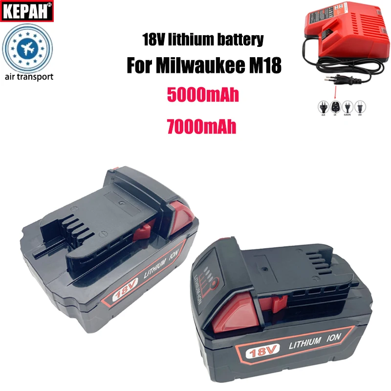 18V 5Ah 7Ah, For Milwaukee M18 Electric drills, saws, hammers, cutting machines, etc battery, M18B M18B2  M18B4  M18B9 M12 M14