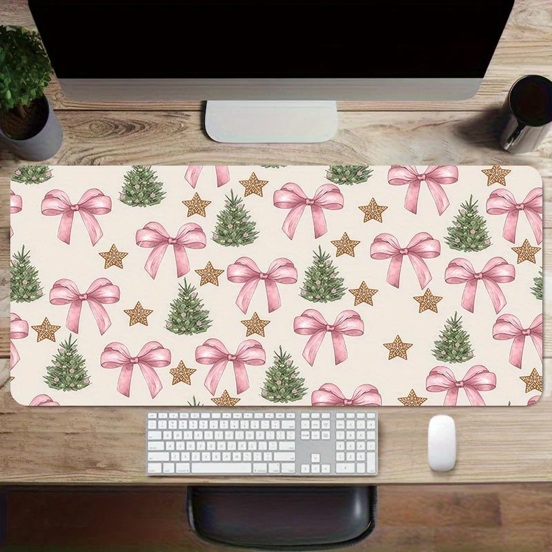 

Розовый бант, коврик для мыши с зеленым деревом и коричневым звездным узором, резиновый противоскользящий и моющийся, качественный стол для компьютерного стола