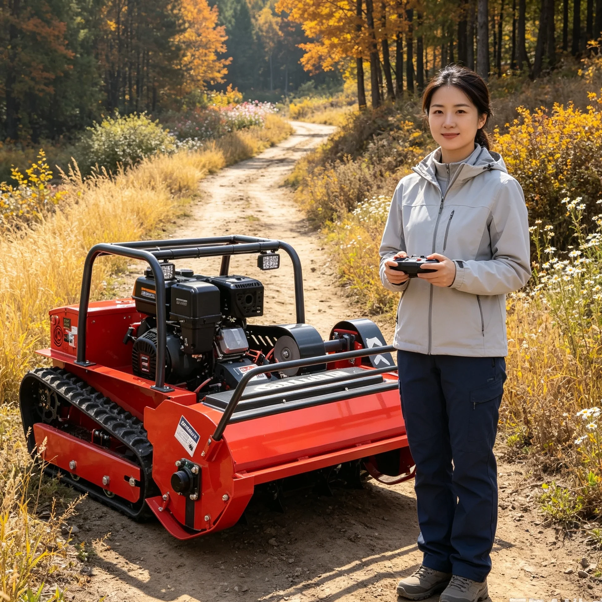 Customized Red Remote‑Controlled Crawler Lawn Mower, Quick‑Detach Blade Assembly, Simplifies Daily Replacement Work