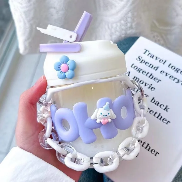 Glass Cup ins High Face Value High Temperature Resistant, Scalding Resistant, Explosion-proof Chain Cup Chain Female Portable