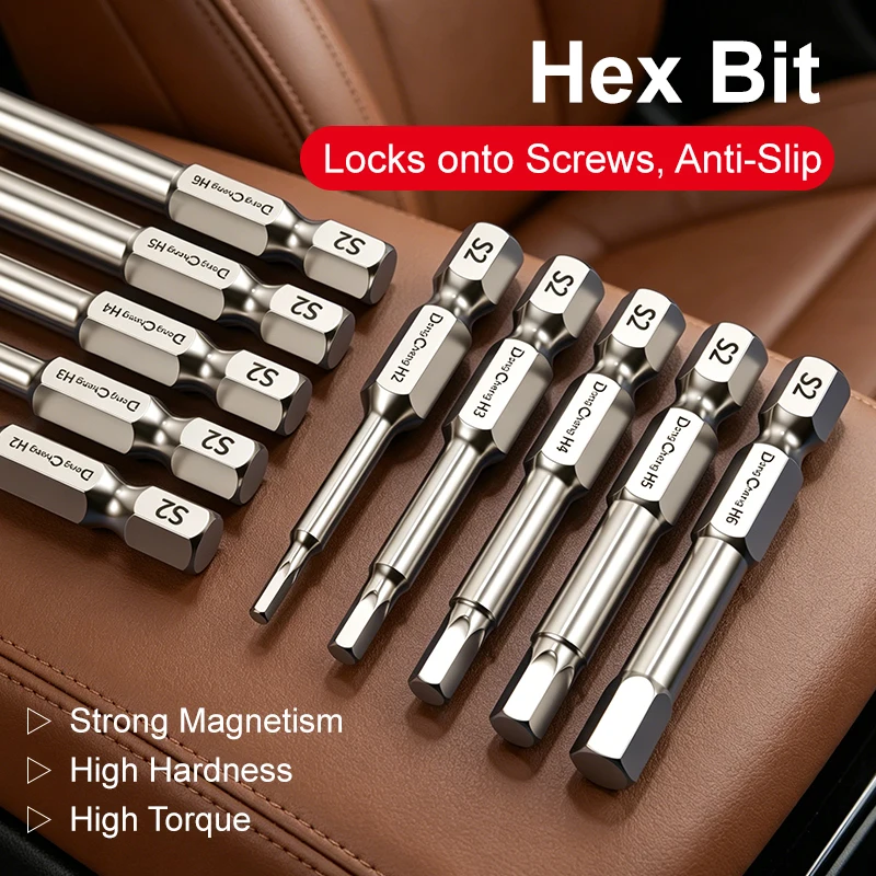 Hex Key Bit HRC62 Magnetic Allen Bit H2 H3 H4 H5 H6 H8 H10 Heat Treated Anti Rust Hex Shank High Hardness Screwdriver Bit Set