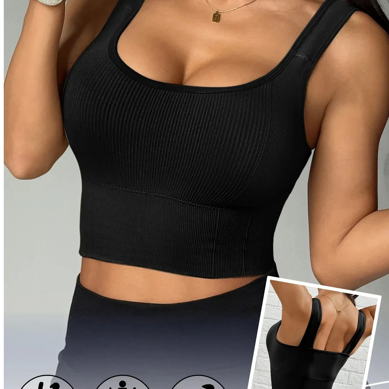 Solid Ribbed Sports Bra Workout Shockproof Sports Bra Top With Padded Seamless Sports Bra For Women Push Up Bra Seamless Lingeri