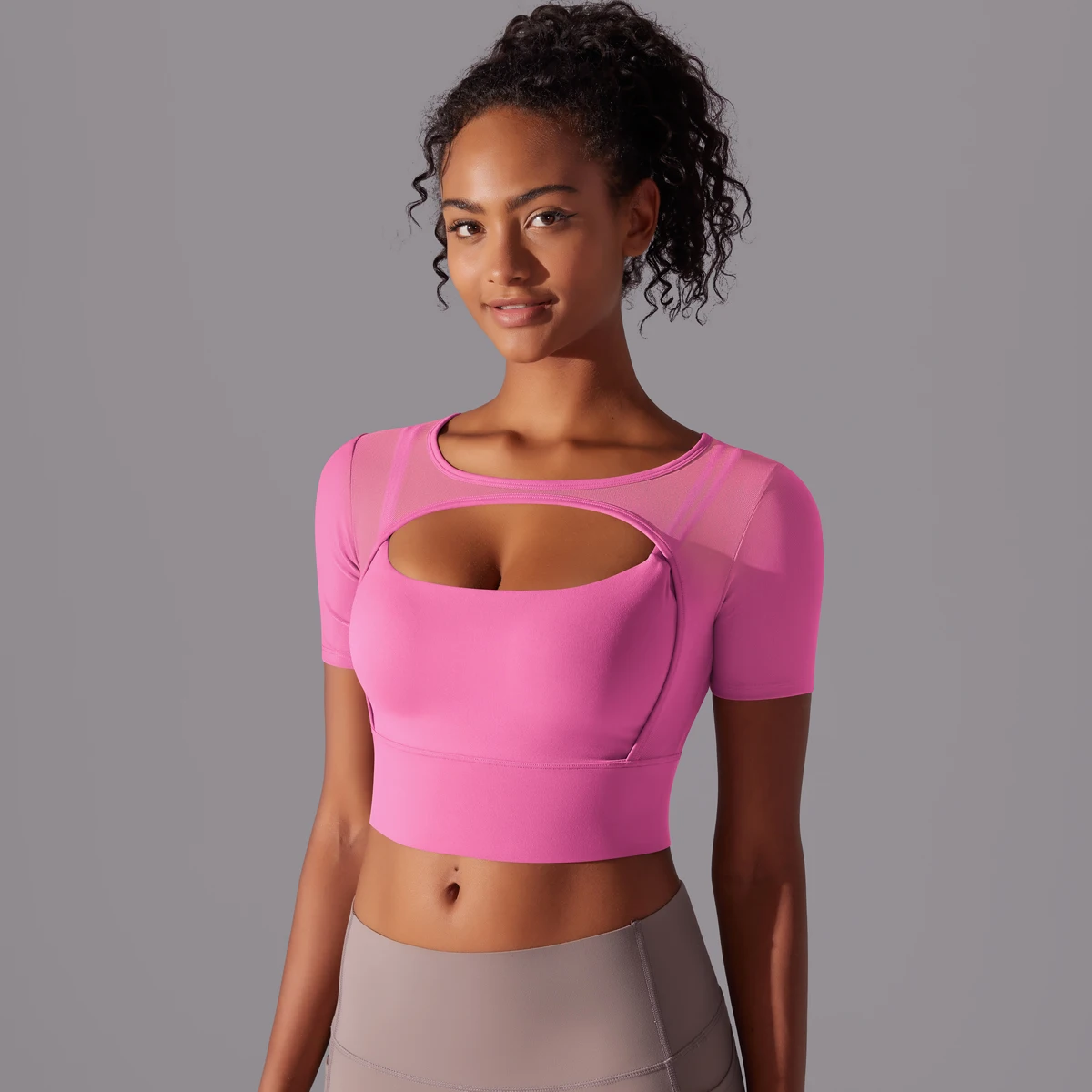 Frauen Mesh Yoga Shirt Sexy Kurzarm T-Shirt Sport Top Bluse Cover Up Quick Dry Gym Kleidung Laufen Fitness Tank Sportwear – Detail 10