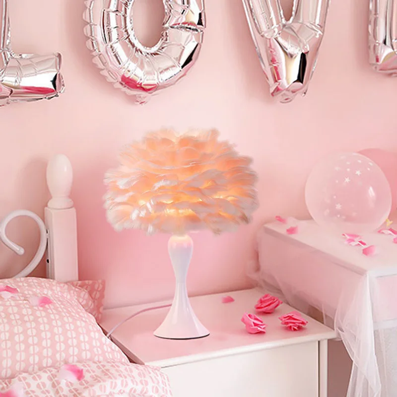 2024 Feather Bedroom Table Lamp LED Night Light  Modern Creative Bedside Lamp Living Room Coffee Shop Wedding Party Decoration