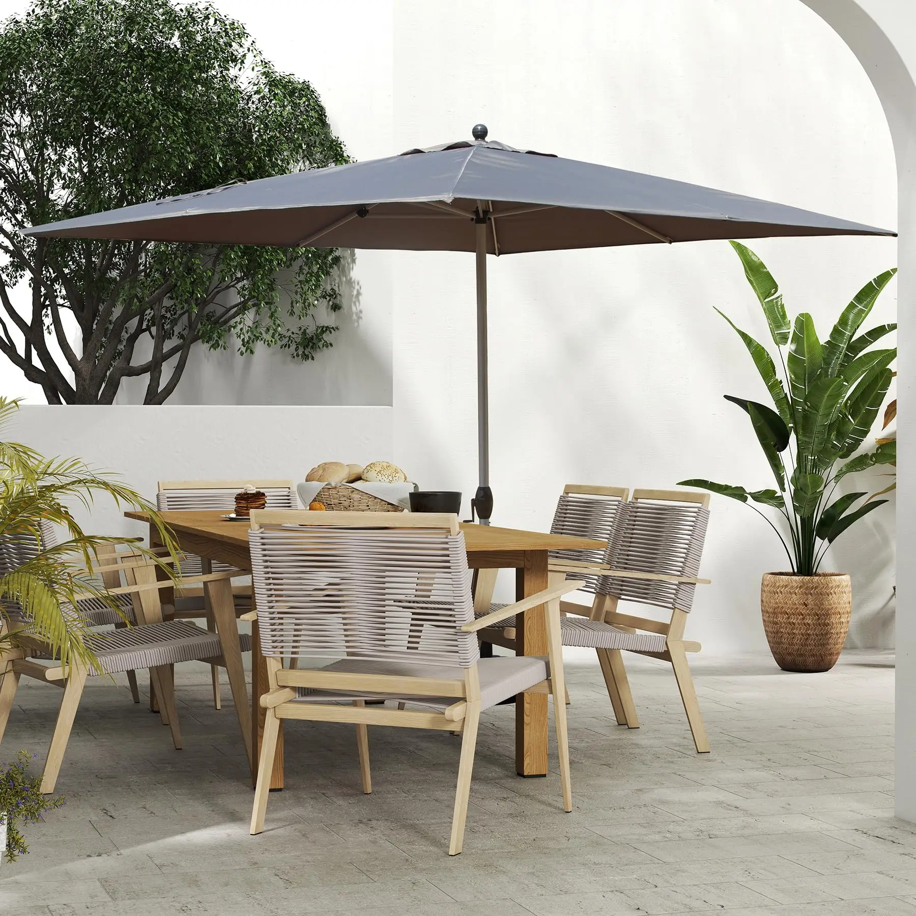 

！@2*3m Grey Rectangular Patio Umbrella & Base Set