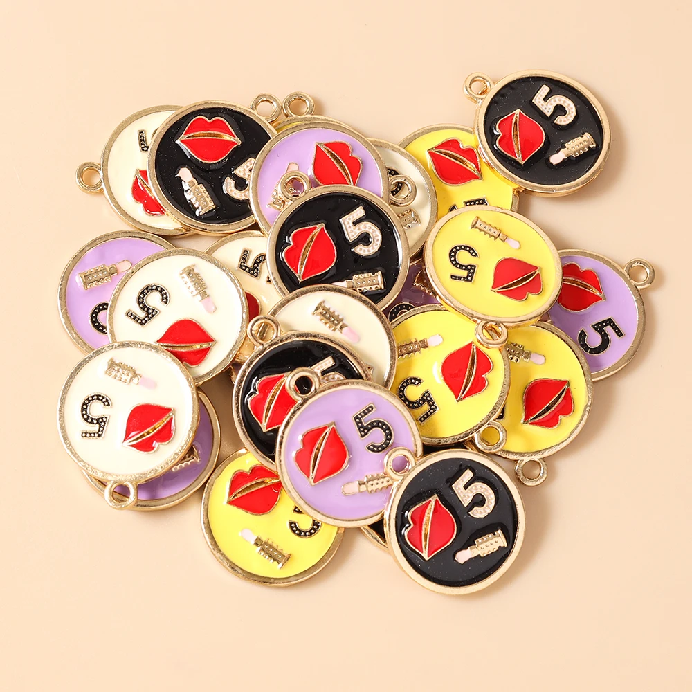 Leslie 10 Stück 17*20mm Emaille-Lippenstift-Anhänger für Schmuckherstellung, Anhänger, Halsketten, Ohrringe, DIY Handgemachte Armbänder, Bastelarbeiten – Detail 3