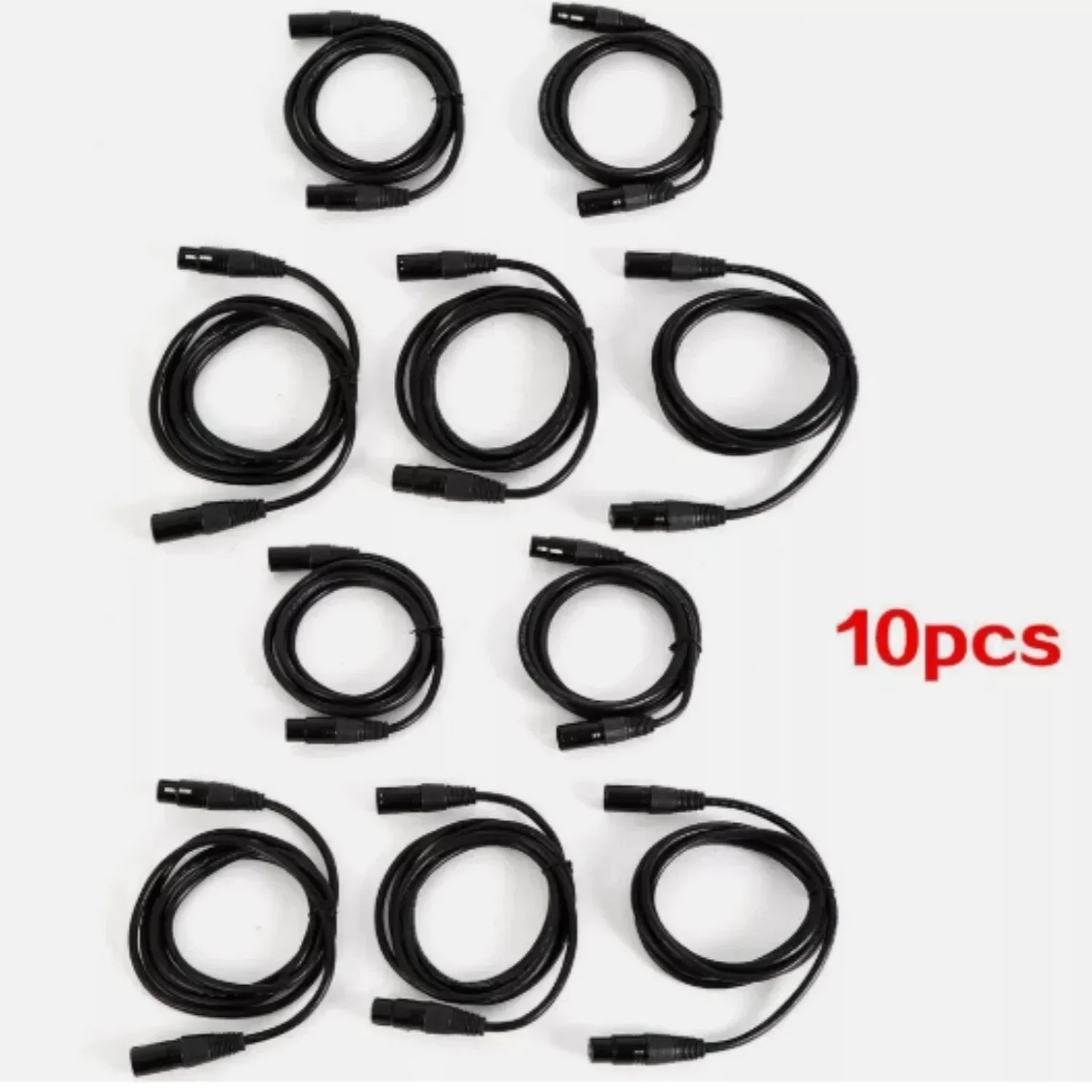 10Pcs 2M DMX XLR Cable Set 3 Pins Metal Connectors Multi-Layer Shielding Non-Waterproof For Stage Lighting & Events