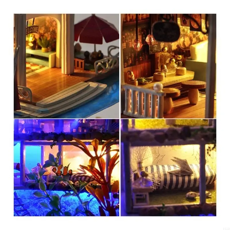 F62d Girl's Geschenk DIY Miniatur Dollhouse Kinder Sammeln Zimmer Luminöses Spielzeug