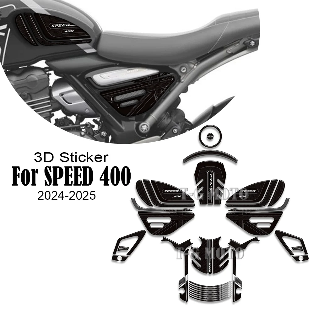 

Наклейки-протекторы 3D для топливного бака мотоцикла Speed 400 (2024-2025) – комплект наклеек на обтекатель