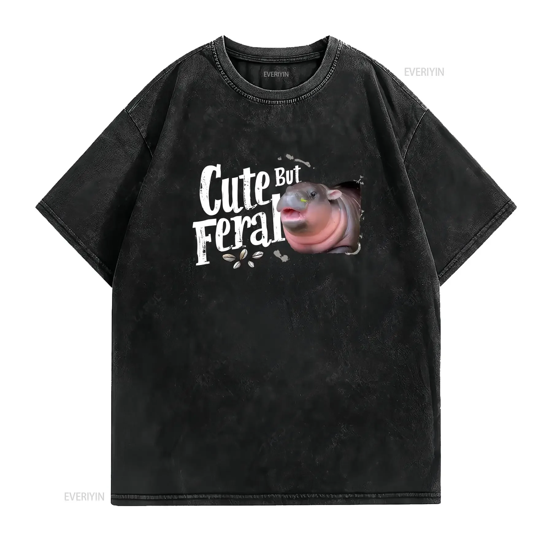 Moo Deng T Shirt cute but feral moodeng Vintage Dang Bootleg Funny Hippo Demure Trending Washed designer clothes vintage