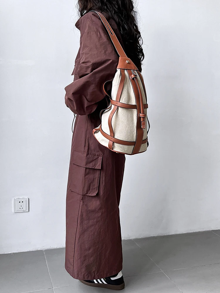 [EAM] Jacket Drawstring Big Size Half-body Skirt Two Pieces Suit New Stand Collar Women Fashion Spring Autumn 2024 1DH0976