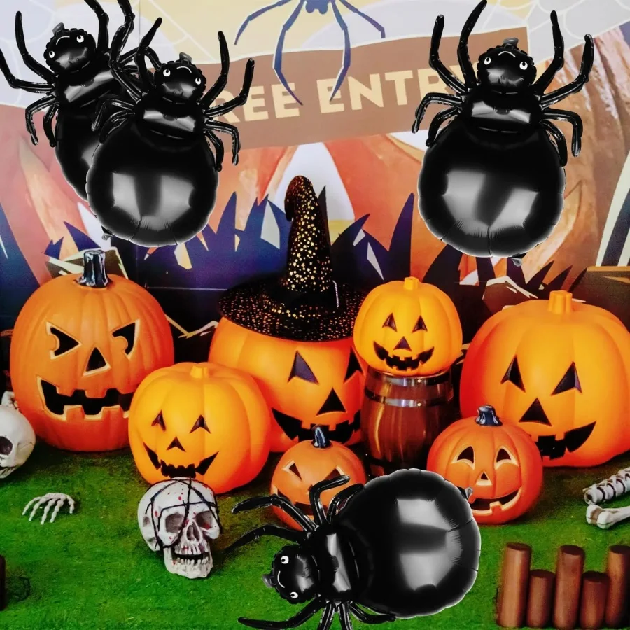 2/5 قطعة بالون عنكبوت الهالوين لطيف الكرتون كبير العنكبوت الألومنيوم فيلم بالون هالوين موضوع الطرف الديكور ترتيب صور الدعائم