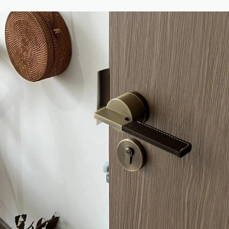 Leather Door Handle Silent Door Lock Living Room Safety Locks Indoor Locks Split Lock Keys Hardware Accessories