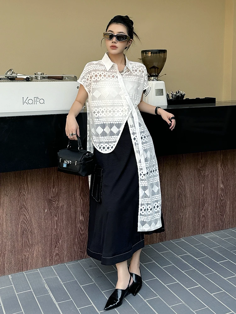 

Hong Kong Style Irregular Lace Top Women's Loose Pure Color Vest Open Cardigan Summer New Fashion Casual Sleeveless Dress