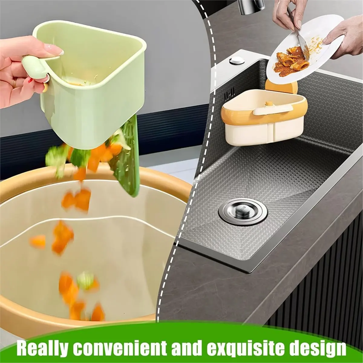COFA Suction Cup Sink Corner Rack, Corner Sink Strainer, Automatic Dumping Sink Strainer Basket,Corner Sink Trash Catcher,B